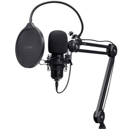 Trust Gaming GXT 270 Emita II+ Micrófono USB Condensador Cardioide para Streaming, Podcast y Gaming con Brazo Ajustable - Negro - Ref. 25770